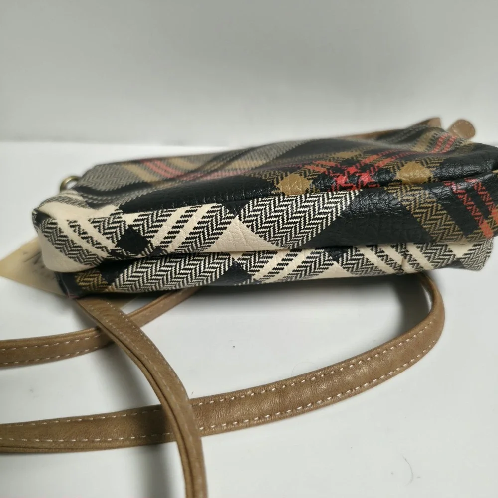 MultiSac Zippy Triple Compartment Crossbody Bexly Plaid Black Beige Red Handbag